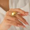 18k Gold Plated Stainless Steel Sunflower Open Ring for Women, Non-fading Versatile Titanium Steel Ring