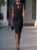 Women's Elegant Formal Party Bodycon Short Dress 2026 Summer Cocktail Wedding Guest Ruched Dresses with Metal Buckle