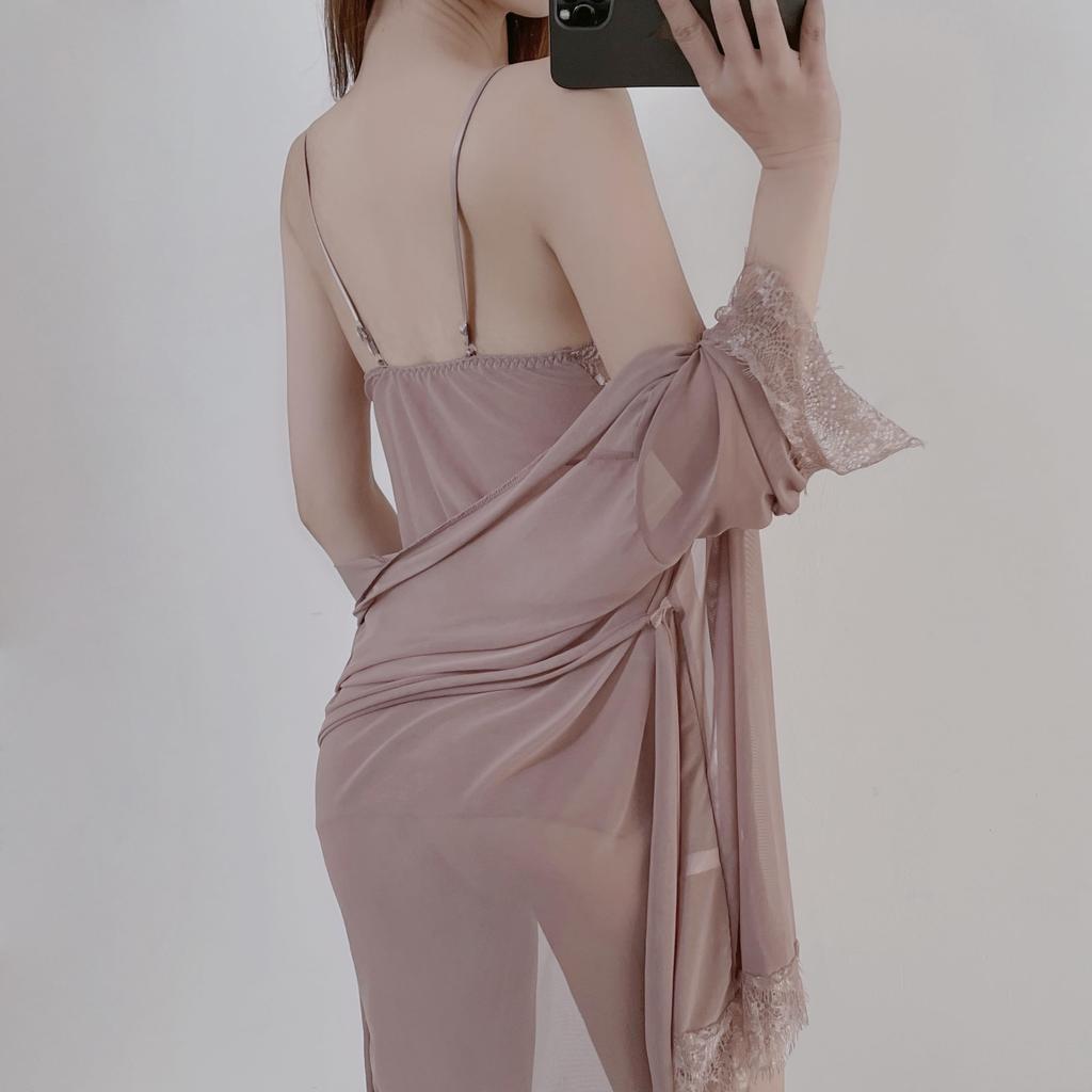 PHCOMRICH Babydoll Sexy Lingerie with Floral Cute and Half Slip Size Lace, Sheer, Gown, Camisole, Nightgown, (Cameo Brown, L)