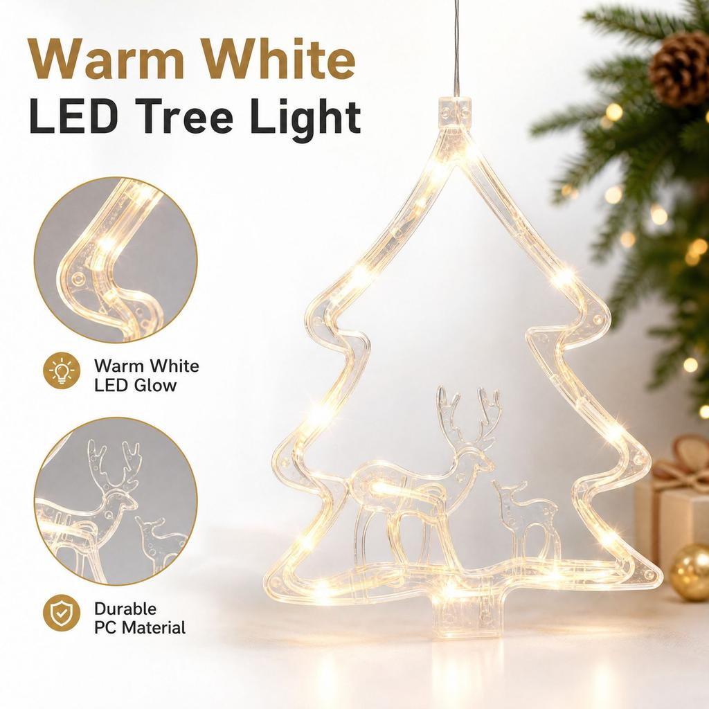 Christmas Tree Decorative Suction Cup Lights, Colorful String Lights with, Flashing and Timer Modes, 3 AAA Battery Operated