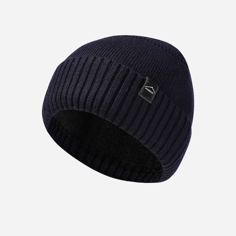 

Вязаная шапка мужская осенне-зимняя бархатная толстая с защитой ушей теплая шапка высокоэластичная однотонная шерстяная шапка темно-синий