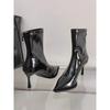 High-heeled short boots women's 2025 autumn and winter new Korean versatile pointed ankle boots thin boots French retro brown short boots