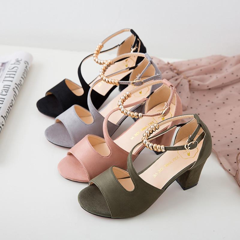 Summer Women Sandals With Velvet Material And Block Heel For Casual Wear