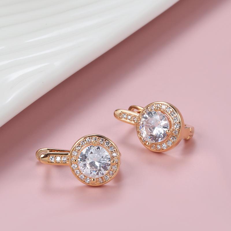 Simple Round Natural Zircon Stud Earrings For Women Fashion  Rose Gold Bridal Wedding Earrings Ol Crystal Jewelry Gifts
