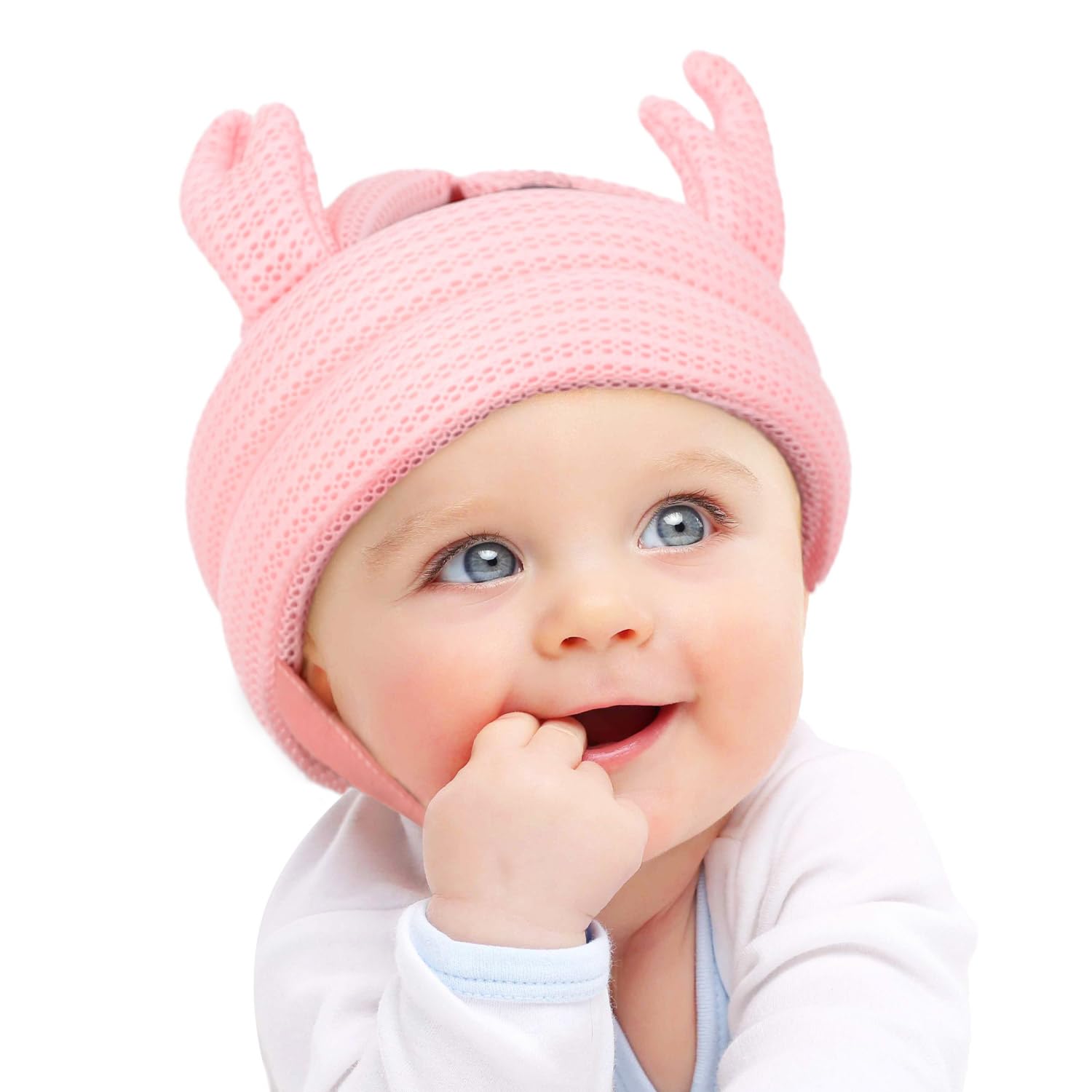 

SORONSO Corobambi Helmet with Full Mesh and Separate Chin Strap for Head Bump Fall and Baby Backpack Head Guard Prevention, Prevention, (Baby Pink)