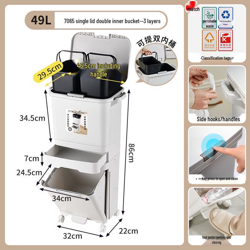 JEKO Elevated Kitchen Trash Can with Lid, Push-to-Open, Large Capacity, Double Layer for Dry/Wet Separation