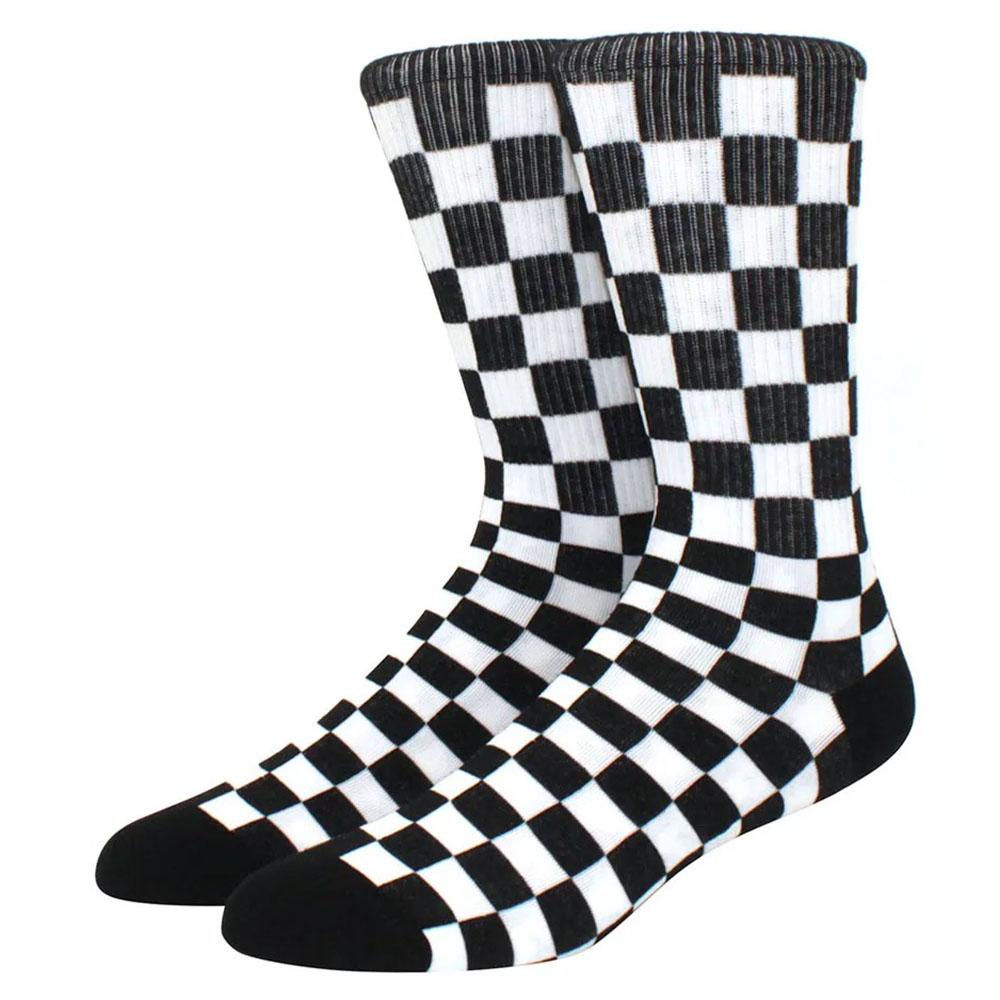 1 paire de chaussettes amusantes de skateboard hip hop à carreaux et flammes éclair pour hommes