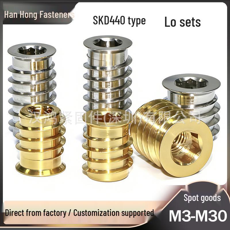 SKD440 Brass-Stainless Steel M6 Self-Tapping Threaded Insert Nut Bolt Fastener M2*0.2-OD3-Stainless Steel