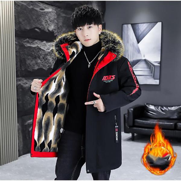 Parkas de Meio Comprimento para Homem Outono Inverno Casacos Masculinos Jaquetas Térmicas com Capuz Homem Clássico Gola de Pelo Forro de Lã Jaqueta Acolchoada Roupa