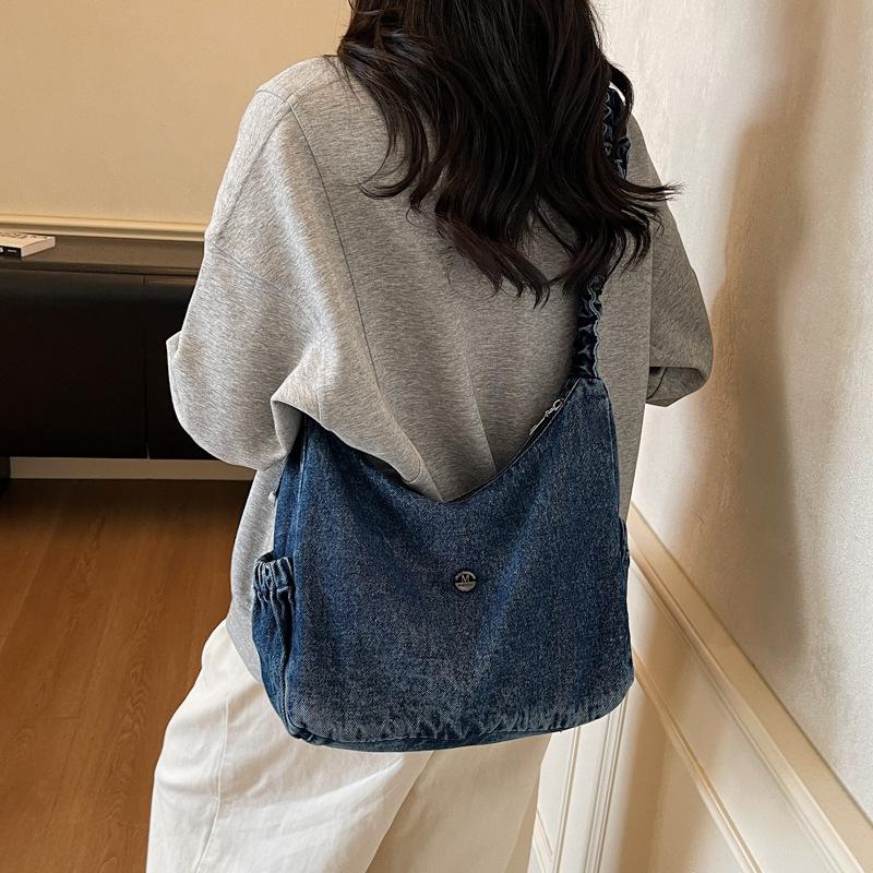 Borsa a tracolla in denim da donna, leggera, piccola, quadrata, borsa a spalla, da sotto braccio