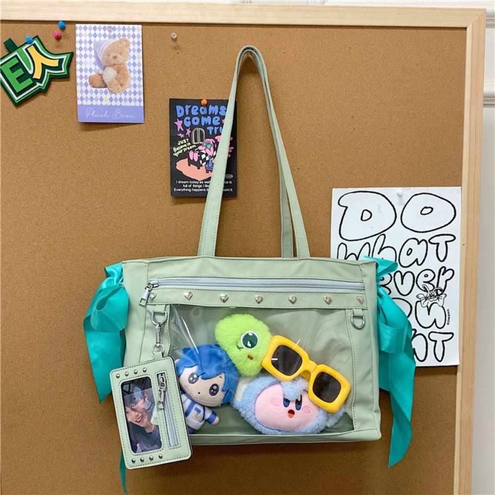 

Badge Display Bow Rivet Itabag Harajuku PVC Transparent Shoulder Bag Portable Anime Tote Bag Girl зелёный