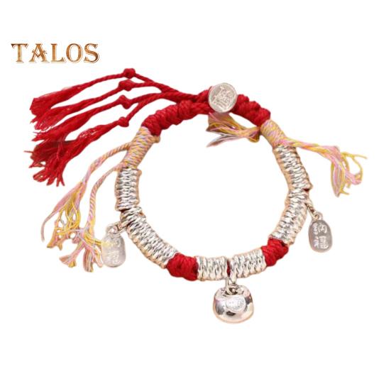 

Женский браслет в стиле ретро, китайский, этнический, удачи, ручная работа, плетеный, регулируемый, подходит для всех размеров запястья, браслет с кисточками и подвеской B