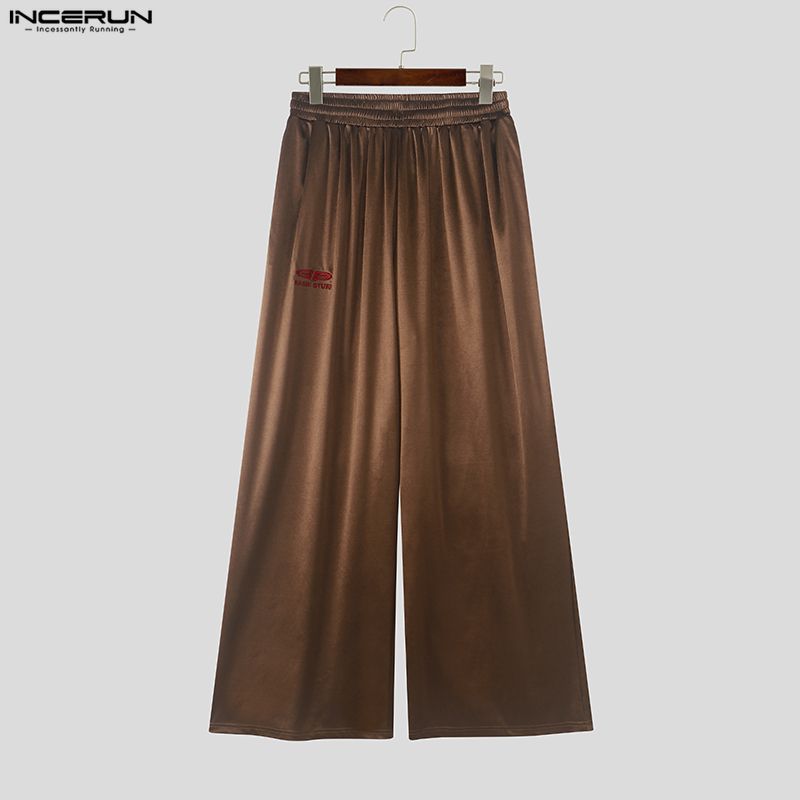 INCERUN Men's Y2K Glossy Baggy Wide Leg Pants Streetwear Hip Hop Casual Elastic Waist Bottoms