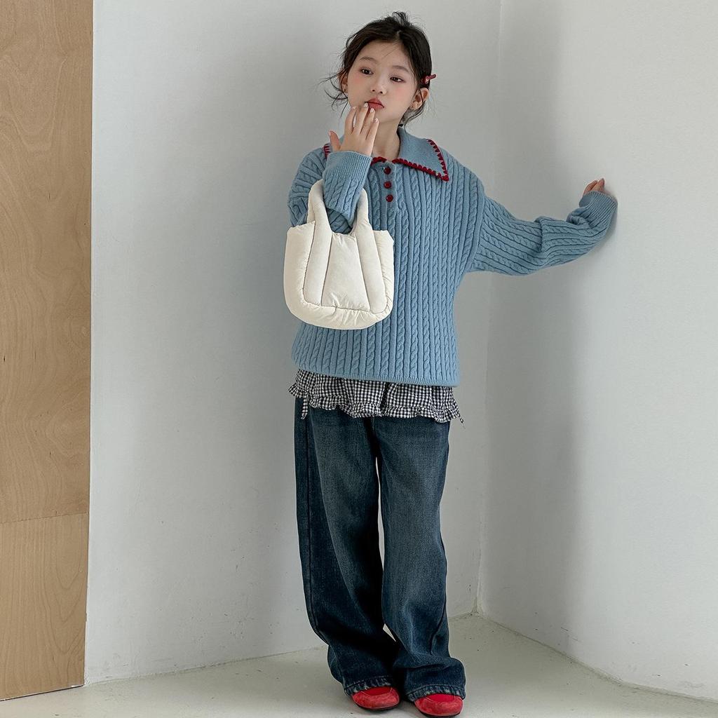 Mädchen 2025 Fleecegefüttertes Pullover- & Jeans-Set - Stilvolles Herbst-/Winter-Outfit für große Kinder