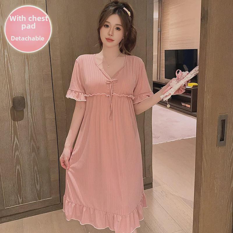 Chic Summer Nightdress for Women with Chest Pads – Loose, Medium-Long Fit, Plus Size