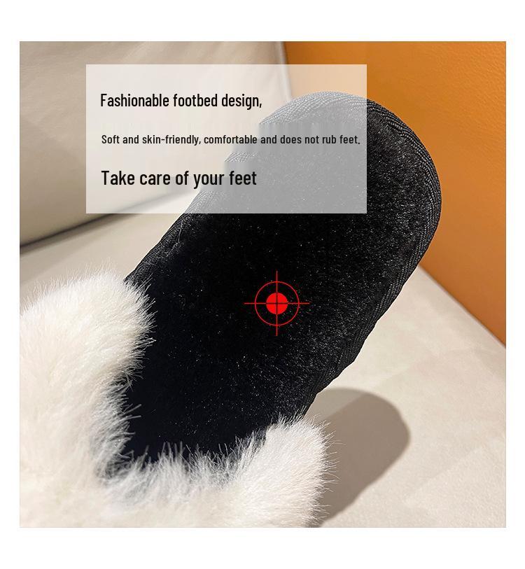 Women's Autumn/Winter Furry Slippers with Metal Chain - Fashionable Warm Flat Fur Slippers