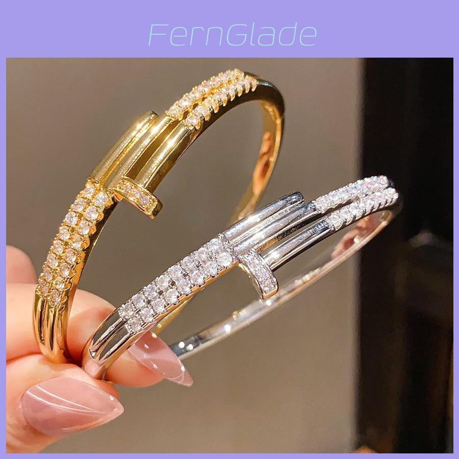 Classic Copper Zirconia Bangle With Gold Plating For Ladies Fashion Accessory
