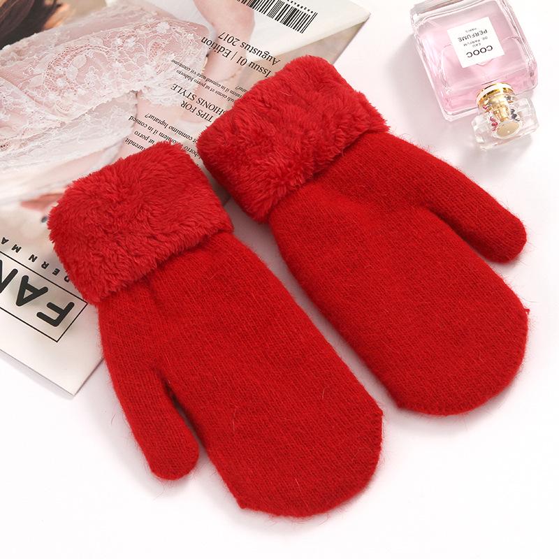 

Милые женские корейские зимние варежки: Перчатки теплые двухслойные с полным пальцем из толстого плюшевого кроличьего меха One Size