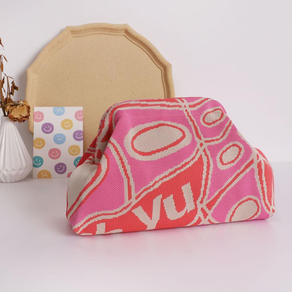 New Knitted Handbag Striped Cloud Large Capacity Daily Versatile Contrasting Color Clip Bag