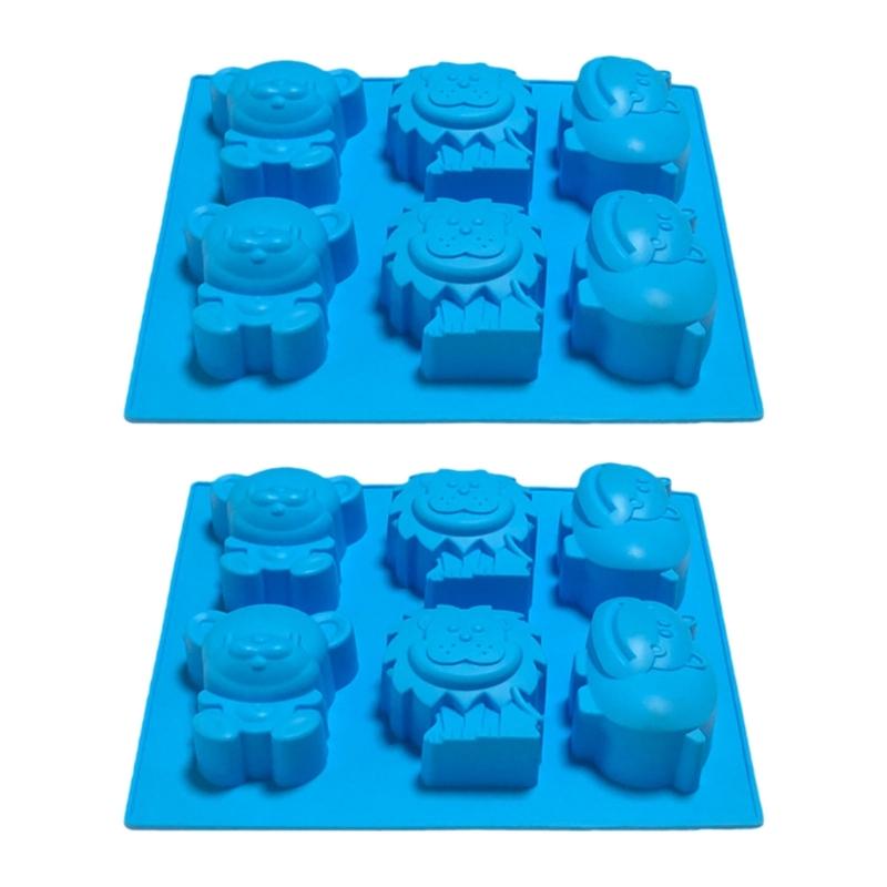 2 Pack Food Grade Silicone Baking Molds Set With 6 Cavity Animal Shape Lions Hippo Bear For Homemades Chocolate Ice Jellies