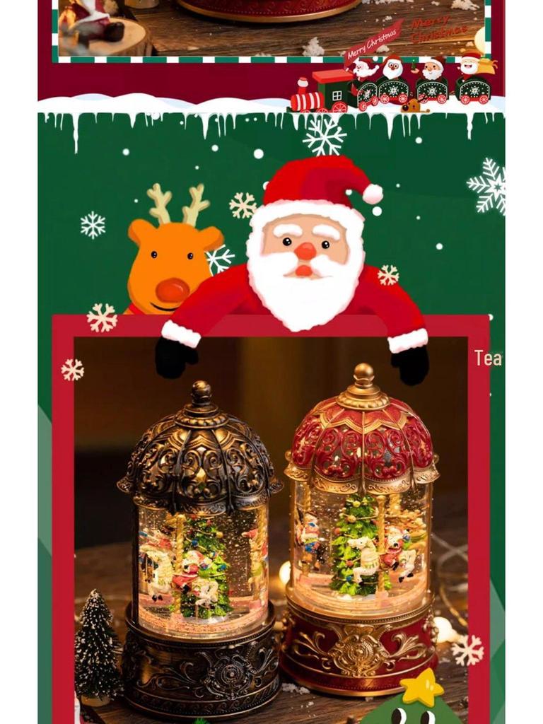 Christmas Carousel Musical Snow Globe: Old Man & Girl Birthday Gift for Children