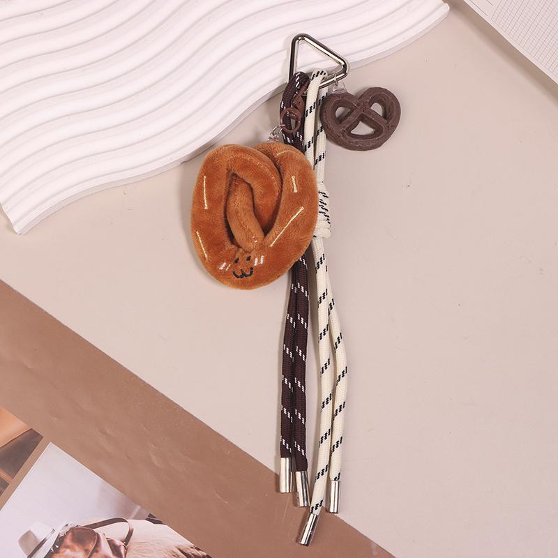 Fun Cartoon Bread Plush Keychain Y2K Trendy Braided Rope Lanyard Keyring Car Key Holder Bag Pendant Backpack Hanging Decoration