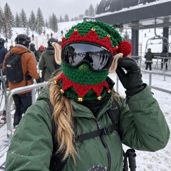 Warm Christmas Face Masque 3D Knitted Ski Masque, Funny Santa Claus Elf Gingerbread Balaclava, Unique Gift for Skiers Winter Full Cold