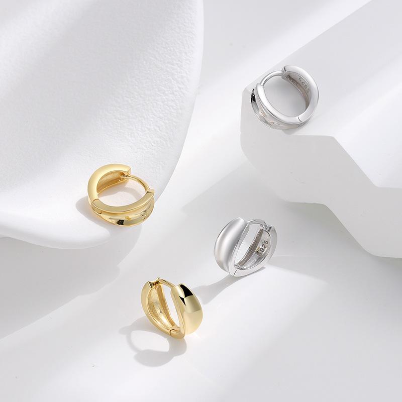 Fashion Jewelry Minimalist Earrings 925 Sterling Silver Simple Chunky Statement Earrings Gold Plated Huggie Hoop Earrings Women