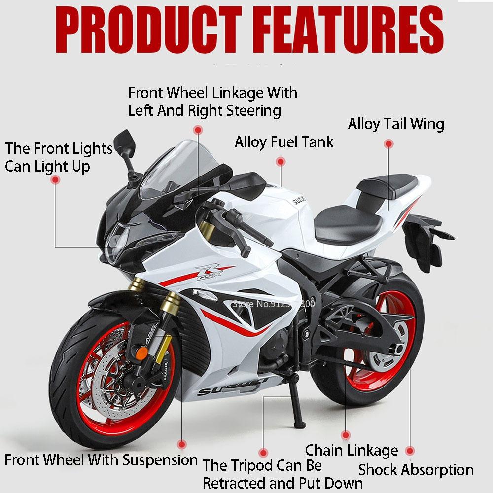 1:9 Scale SUZUKI GSX-1000R Motorcycle Model Toy Car Alloy Diecast Wheeling Shock Absorption Motor Models Toys Kids Boys Gifts