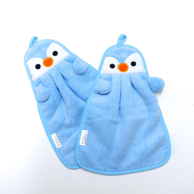Children's Cartoon Penguin Coral Fleece Hand Towel - Thick, Soft, Absorbent