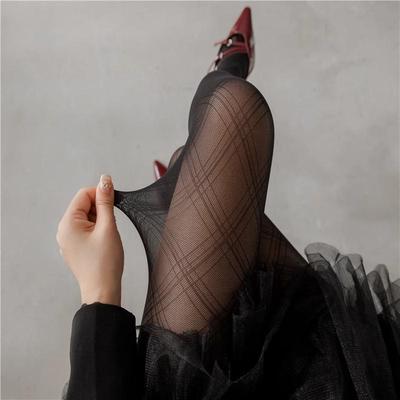 Women's Black Diamond Pattern Lattice Stockings - Spring/Autumn Thin Silk Pantyhose & Slimming Leggings