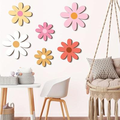 6Pcs/Set Wooden Flower Wall Decoration Farmhouse Rustic Floral Wall Art Home Office Living Room Bedroom Wall Hanging Ornament