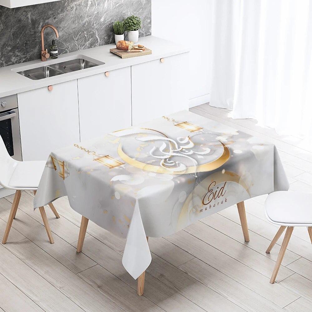 Ramadhan Mubarak Home Decor Tablecloth Islamic Muslim Mosque Ramadhan Karim Decorative Tablecloth Waterproof and Stain Resistant