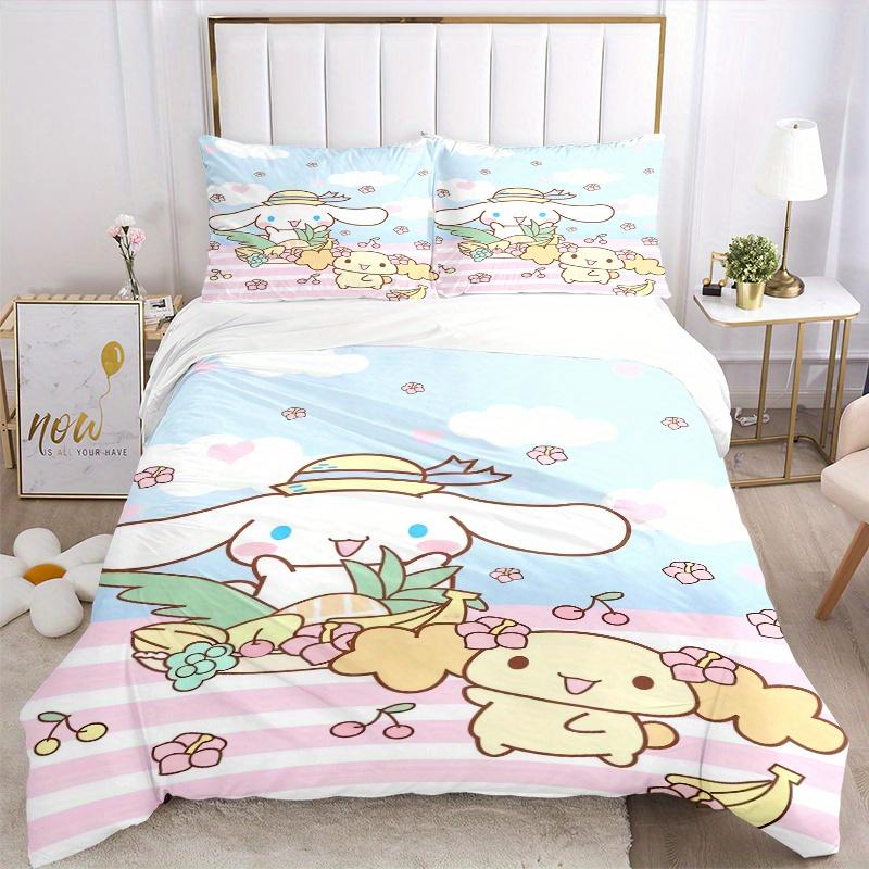 3pcs Cinnamoroll & Friend Theme Printed Quilt Set - Soft and Comfortable Quilt Cover for Bedroom, Guest Room and Dormitory Decorative Beddin