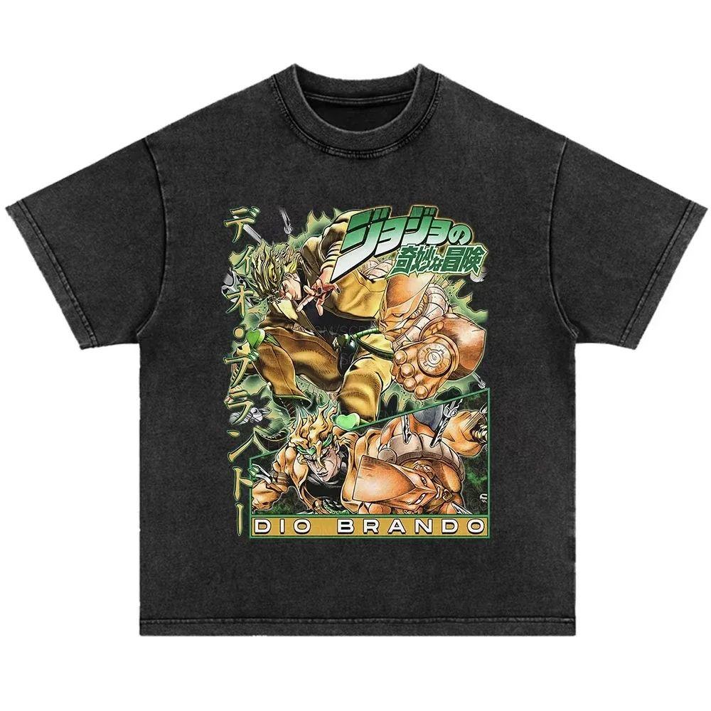 Japonské anime Jojo Bizarre Adventure Vintage prané tričko Killer Queen grafická trička Pánské Dámské Cosplay Nadměrné tričko