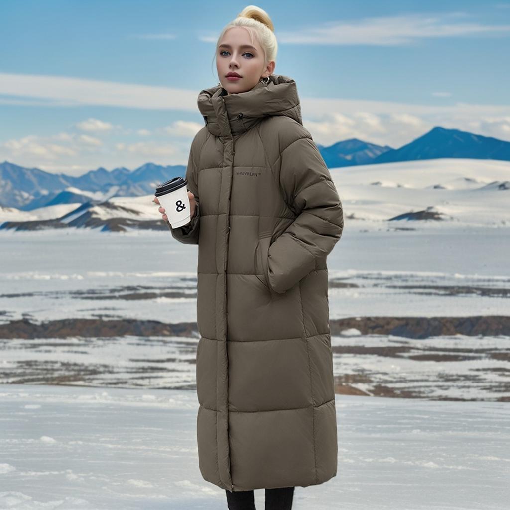 Down Cotton-padded Clothes Women's Long Knee-over Hooded Loose Thickened Windproof Cotton-padded Jacket