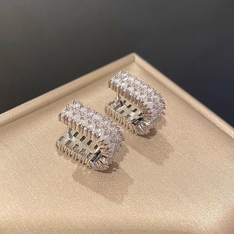 Huitan Fashion Design Lady Hoop Earrings with Bright Cubic Zirconia  Color Party Accessories Chic Engagement Noble Jewelry