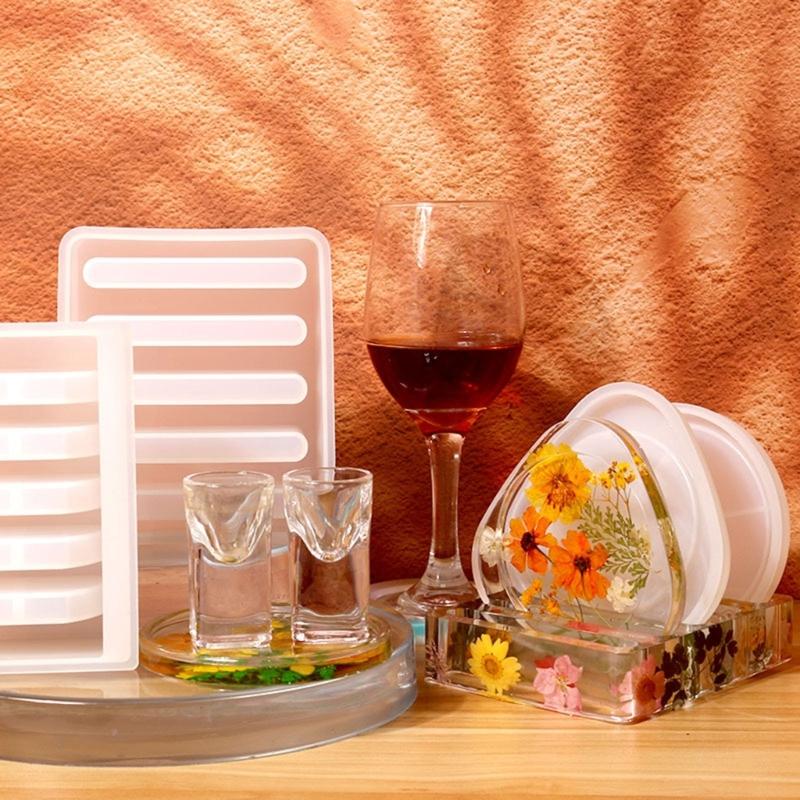 Reusable Epoxy Resin Molds Silicone Triangular & Round Coaster Molds for DIY Coaster & Storage Rack DIY Resin Art Tool