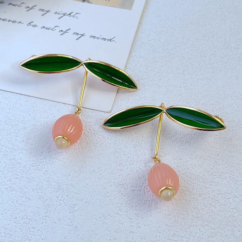 Elegant Green Leaf Enamel Drop Earrings