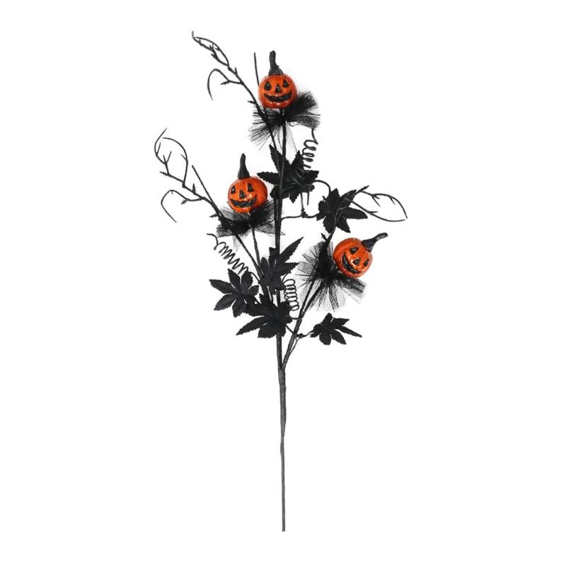 

Halloween Plant Arrangement Realistic Flower Stem with Artificial Pumpkin and Black Leaf for Party Table Centerpieces 1