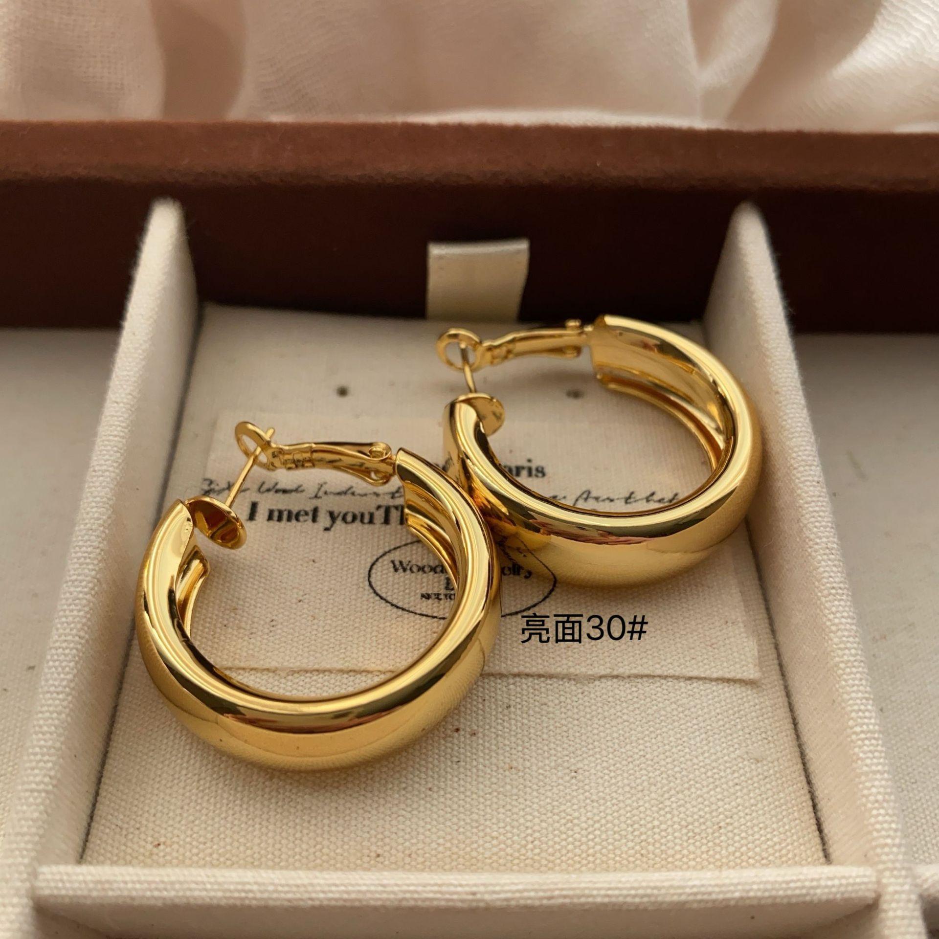 Classic ring earrings, earrings, French retro personalized brushed shiny surface, advanced cold geometric minimalist light luxury earrings