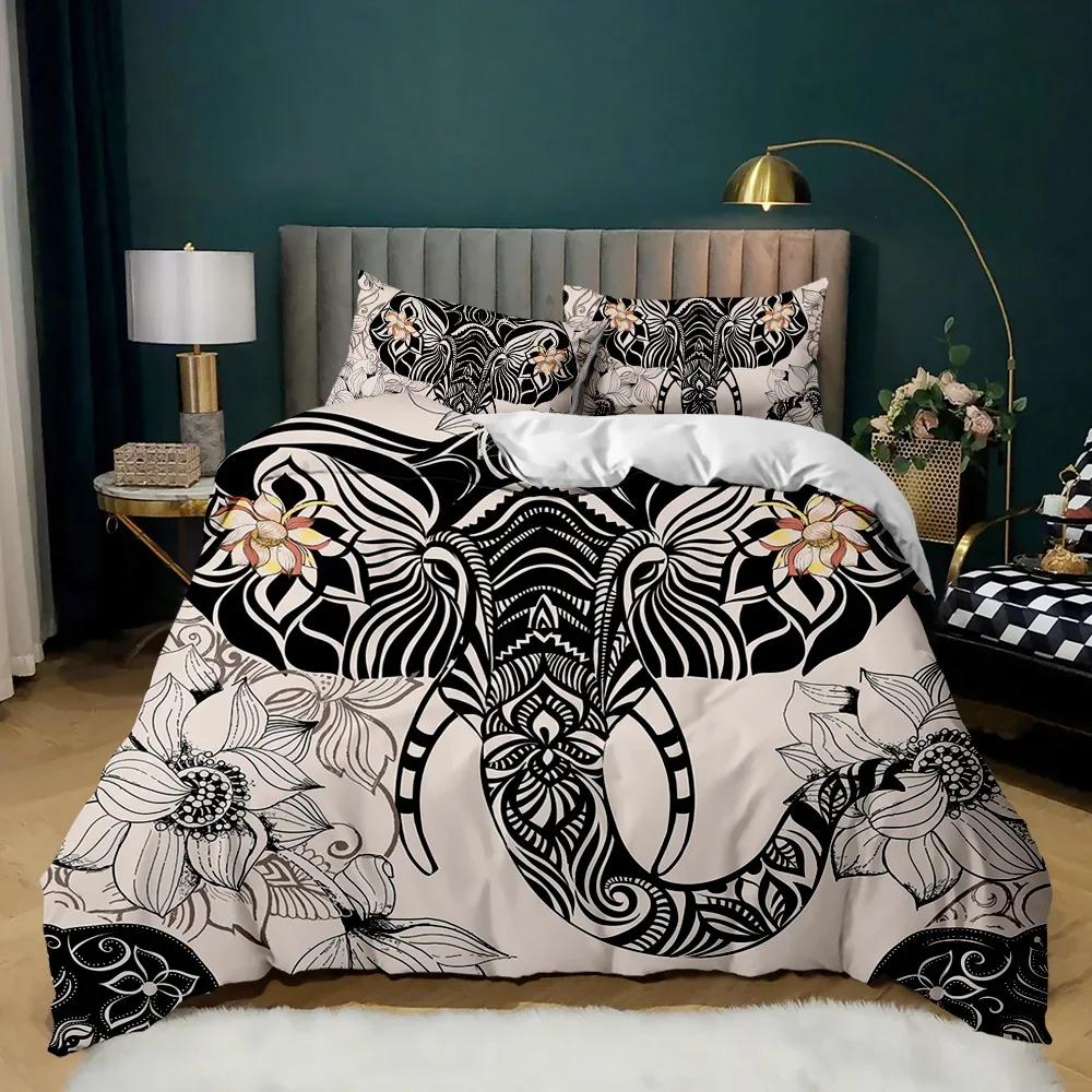 Boho Elephant Duvet Cover Set Bohemian Mandala Elephant Bedding Set Safari Animal Indian Exotic Queen King Polyester Quilt Cover