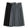 Grey Mid-Length Suit Skirt Women Spring Autumn High Waist Slim Elegant Casual Pencil Pleated Skirt