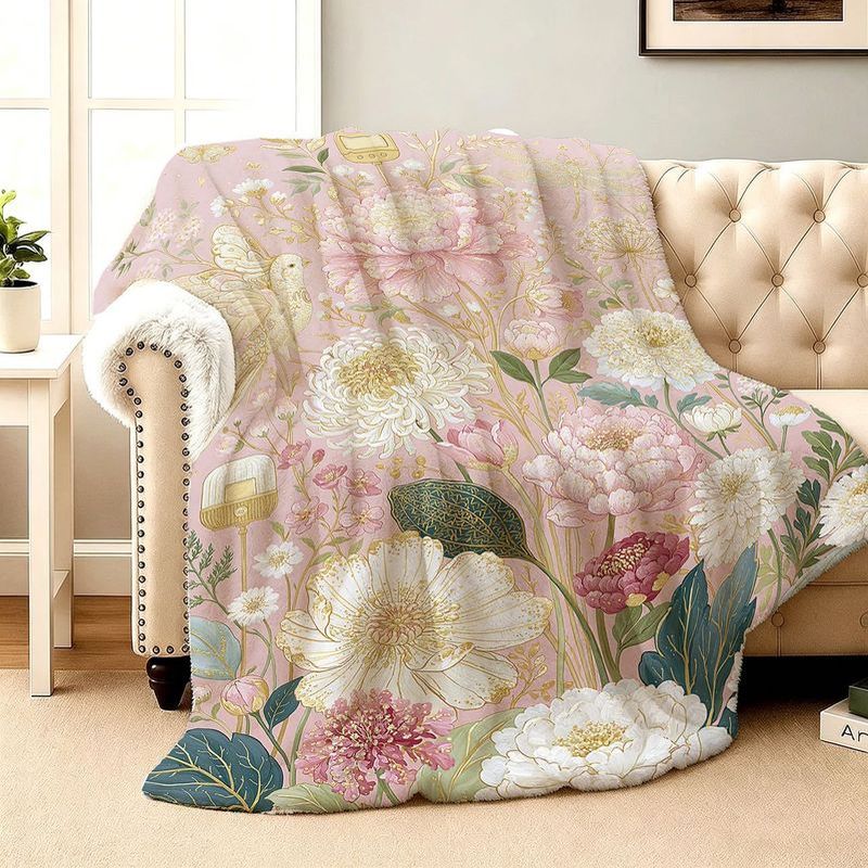 VIKAMA Floral Flannel Blanket for Bedroom Dormitory Nap Sofa Throw Blanket Air Conditioner Camping Travel Blanket Home Decor