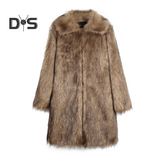Men Long Faux Fur Overcoat Lapel Long Sleeve Windproof Open Front Coat Thickened Warm Imitation Fur Outwear