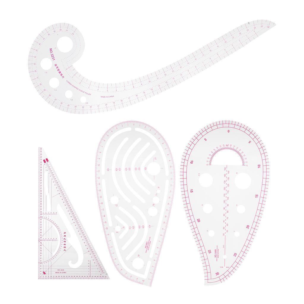 4Pcs Curve Ruler MultiFunction Vary Form Sewing Grading Proofing Plastic Clothing Design Tool