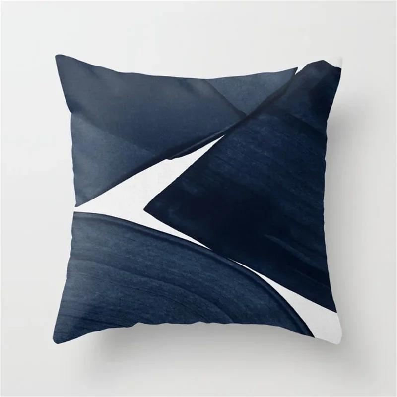 45x45cm Blue Ink Flower Pillowcase Sofa Living Room Home Decoration Abstract Geometric Polyester Cushion Cover Bedroom Decor