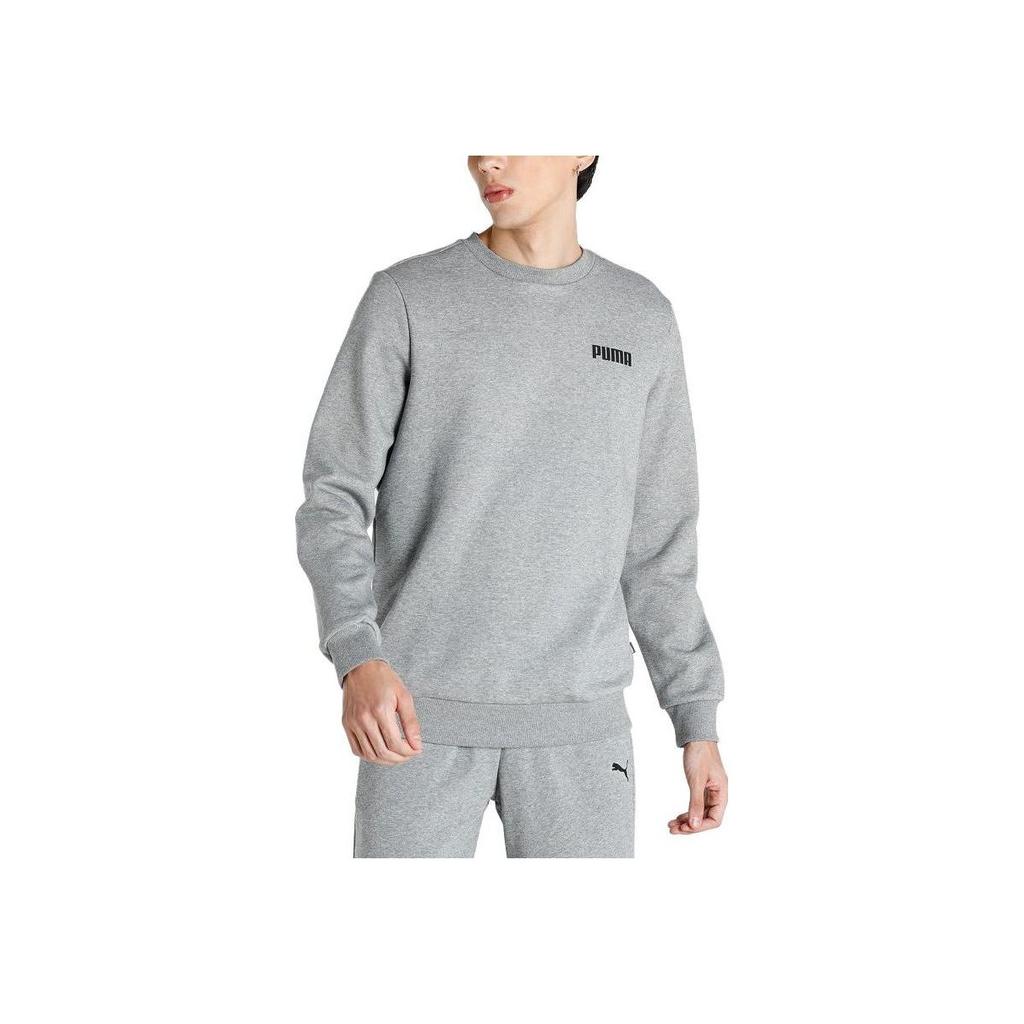 Puma Essentials Letter Print Crew Neck Fitted Embroidered Sweatshirt Men sweatshirt Gray 847460-03