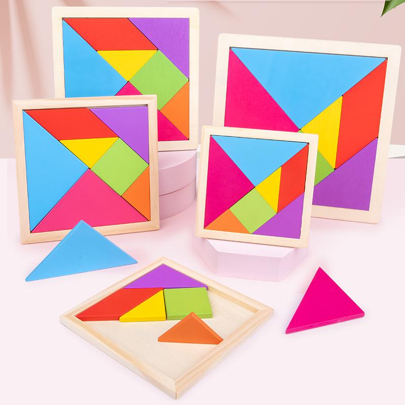 1 Stück Bunter Kiefernholz Tangram Puzzle Spielzeug Mit Musterpapier Mehrere Größen Erhältlich Geeignet Für Kinder Ab 3 Jahren