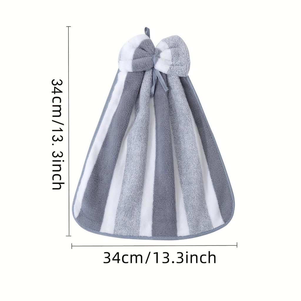 3pcs High Absorbency Wide Strip Hand Towels with Bow Tie, Modern Coral Velvet Quick-Dry, Absorbent Soft Polyester & Nylon, Knitted Superfine Fiber